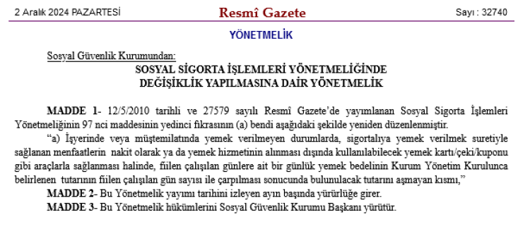 Sgk'dan çalışanların yemek hakkı ile ilgili düzenleme