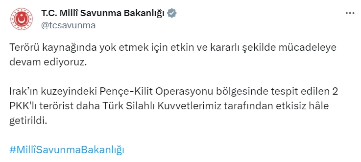 Pençe Kilit'te 2 PKK'lı terörist etkisiz